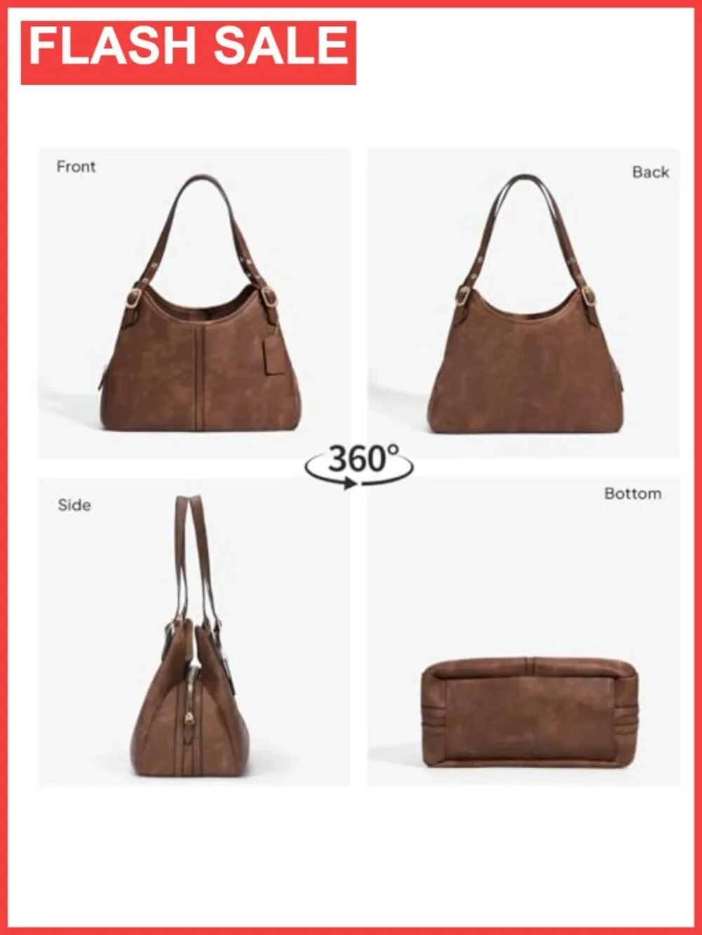 Soft PU Leather Hobo Shoulder Bag Slouchy Vintage Handbag